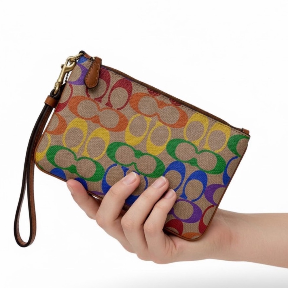 Coach rainbow monogrammed wristlet
